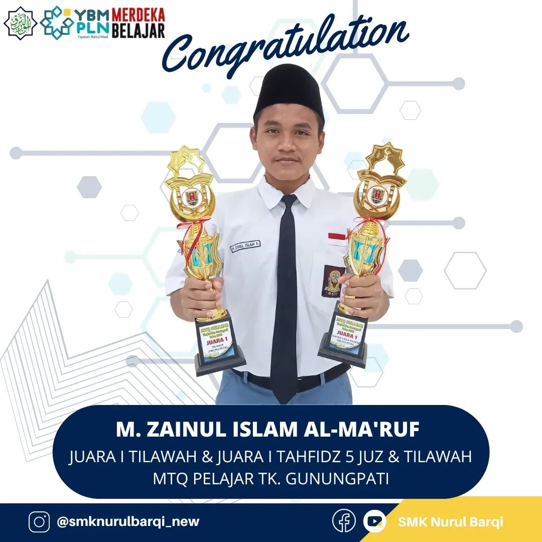 Juara 1 Lomba Tilawah Juara 1 Tahfidz 5 Juz dan Tilawah